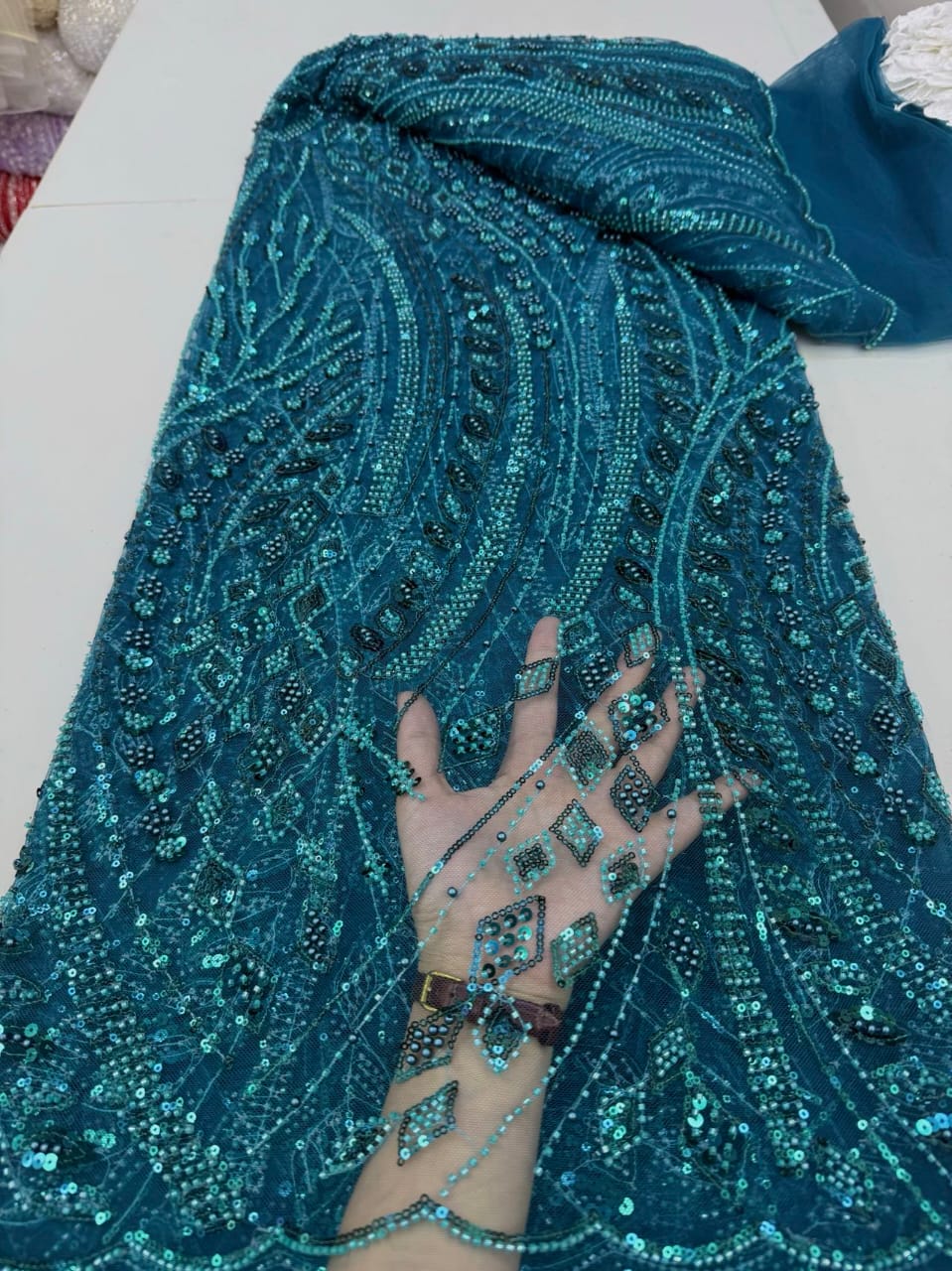 Hand Beaded Net Lace