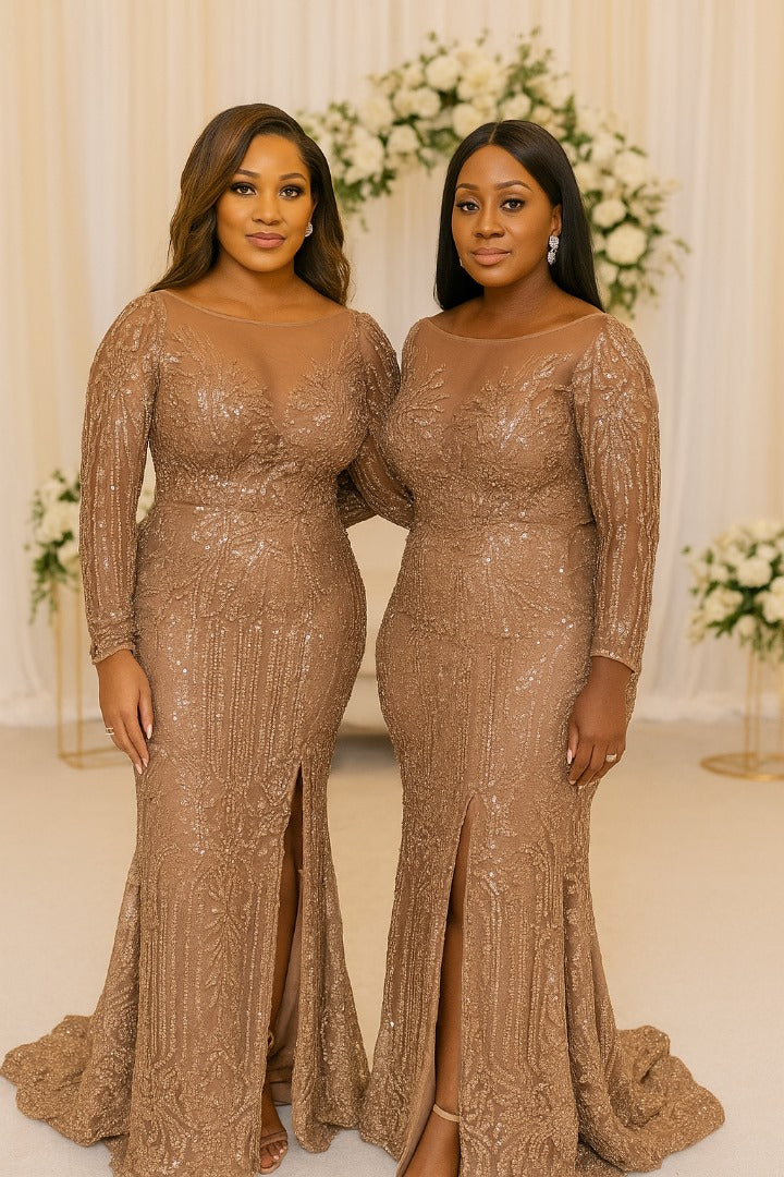 Mocha Rice Beaded Net Lace