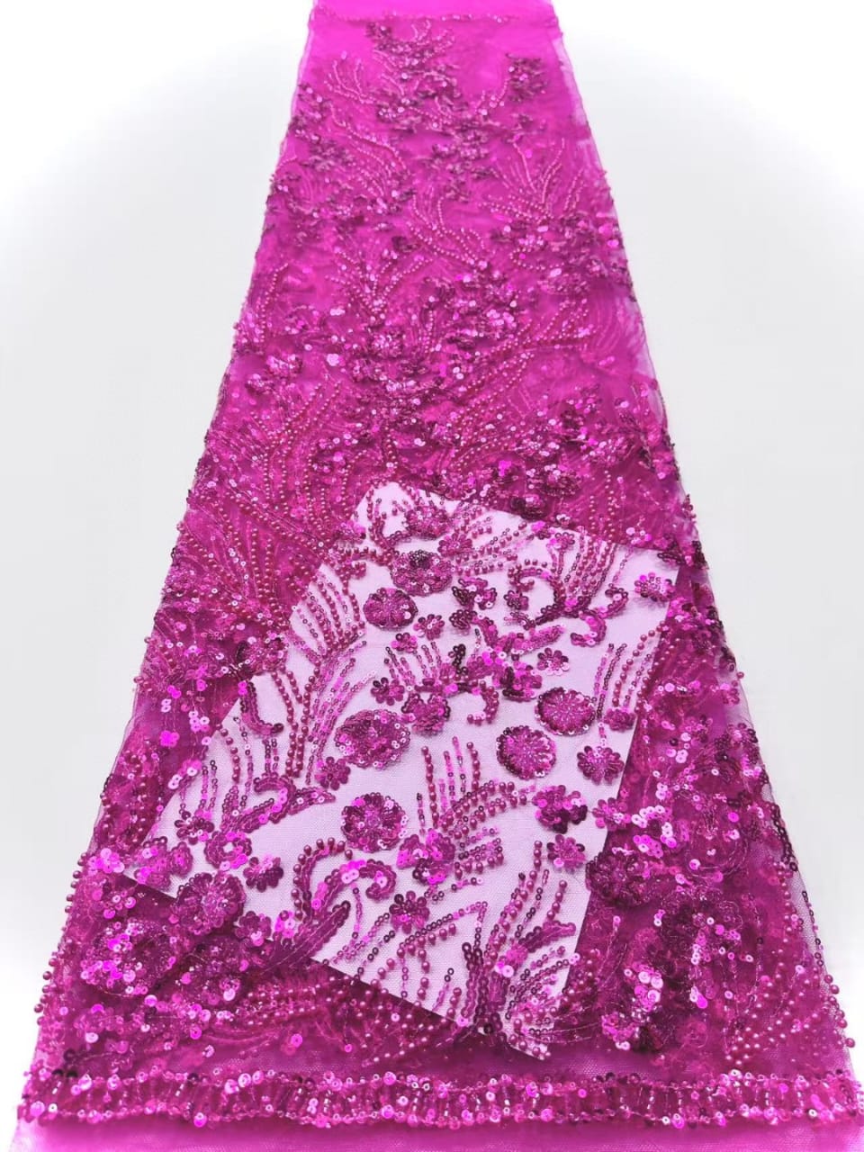 Prom Fushia Pink Beaded Fabric