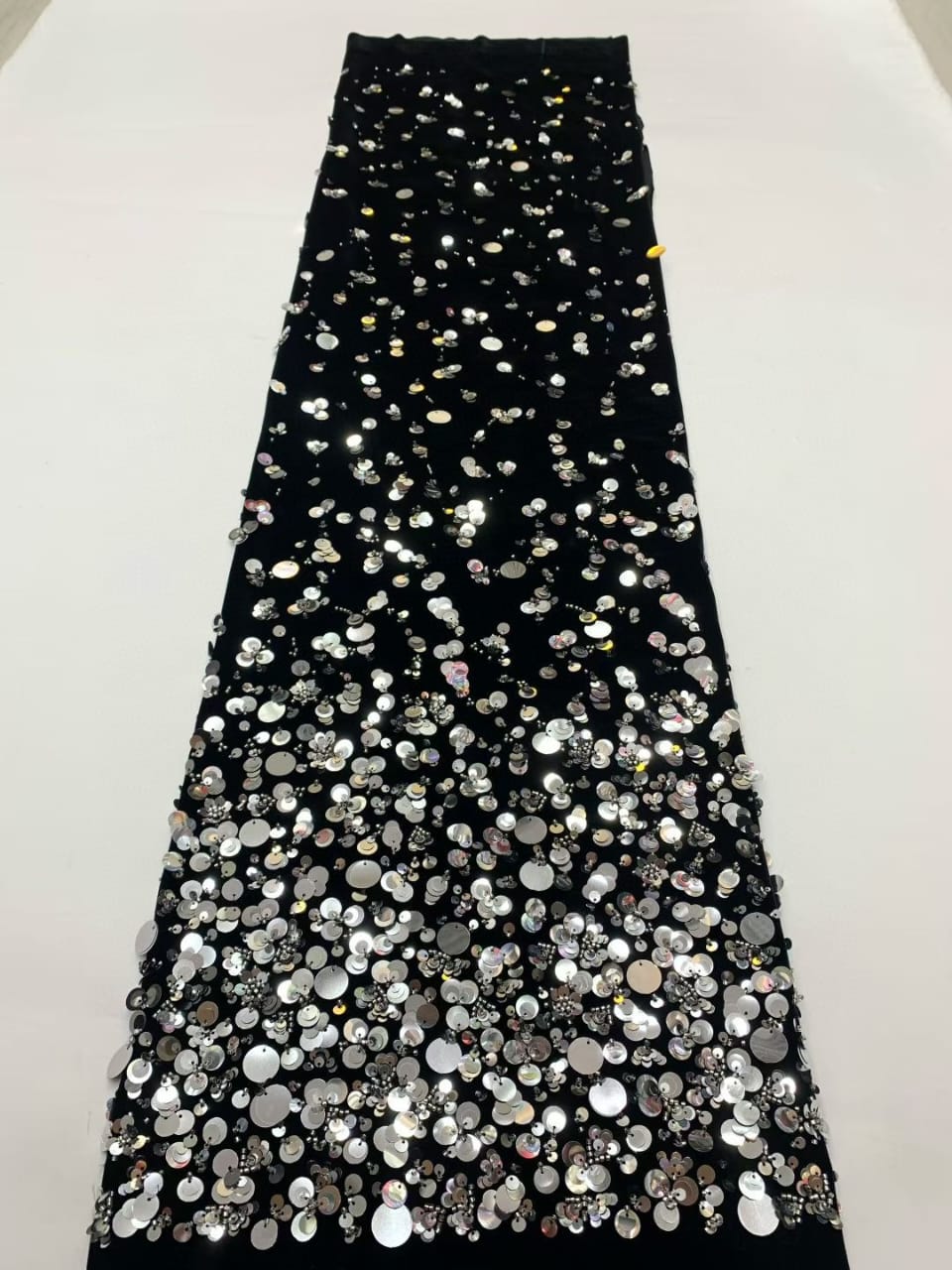 Silver Sequin and Black Velvet Fabric