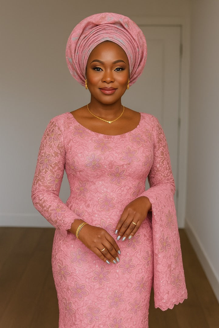 Baby Pink Stone Cotton Lace