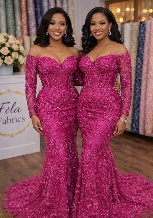 Beaded Sequined Tulle Lace