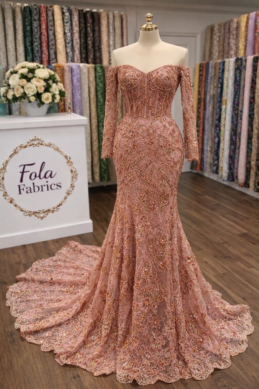 Beaded & Sequined Tulle (Aso-Ebi) Lace