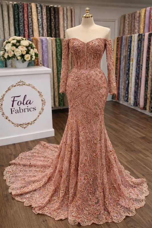 Beaded & Sequined Tulle (Aso-Ebi) Lace